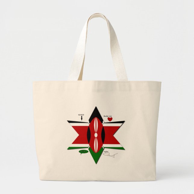 Grand Tote Bag Safari Drapeau Kenyan Conception : Liste de seaux (Devant)