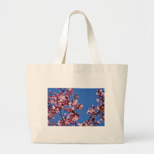 Grand Tote Bag Sakura Cerisiers en Fleur Touchant le Bleu
