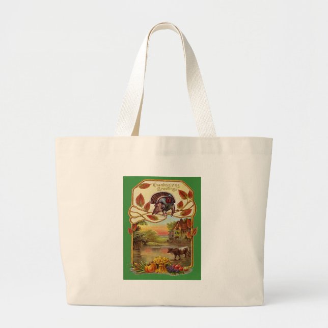 Grand Tote Bag Salutations d'action de grâces vintages (Devant)