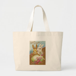 Grand Tote Bag Salutations de Pâques Rabbit Vintage