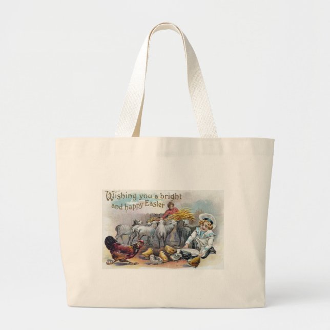 Grand Tote Bag Salutations de Pâques Vintage (Devant)