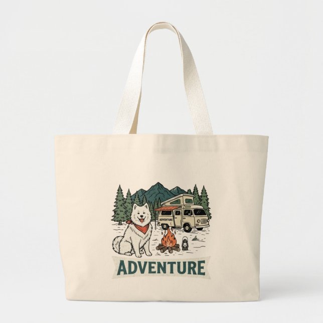 Grand Tote Bag Samoyed Chien Fabriqué Pour L'aventure (Devant)