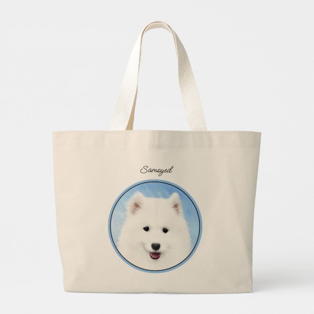 Grand Tote Bag Samoyed Puppy Peinture blanc mignonne Original Chi (Dos)