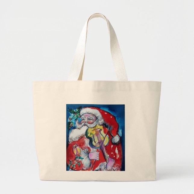 Grand Tote Bag SANTA CLAUS JOUER VIOLIN Noël musical (Devant)