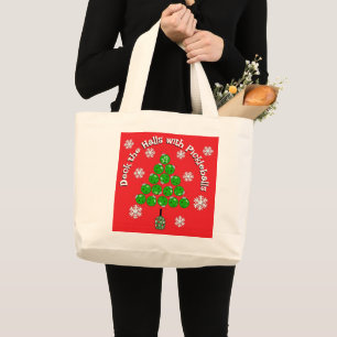 Grand Tote Bag Sapin de Noël de Pickleball Fêtez les Fêtes