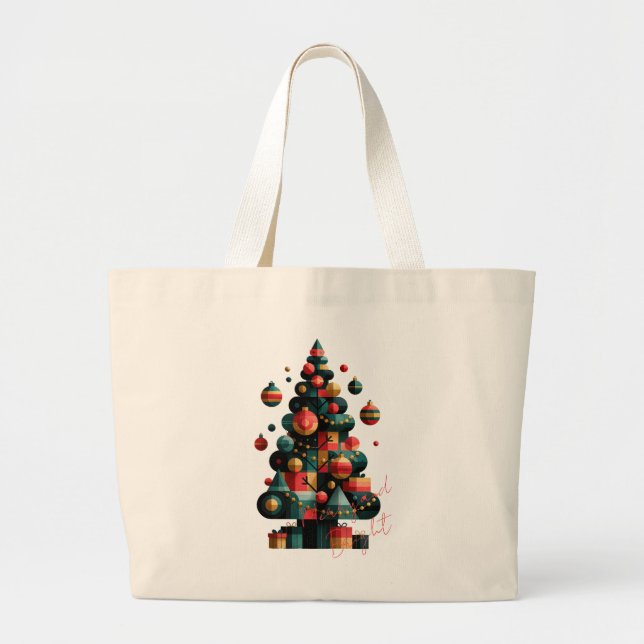 Grand Tote Bag Sapin de Noël géométrique (Devant)