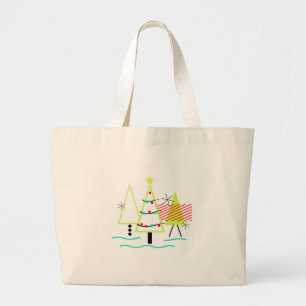 Grand Tote Bag sapins de noël rétro modernes du milieu du siècle