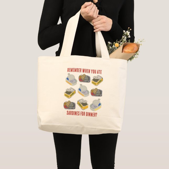 Grand Tote Bag SARDINES Dinned Rappelez-vous quand vous mangez .. (Devant (produit))