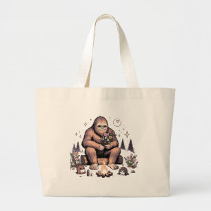 Grand Tote Bag Sasquatch tenant des fleurs
