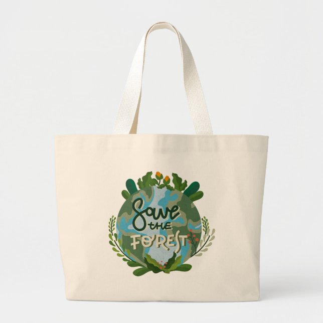Grand Tote Bag Sauvez la forêt (Devant)