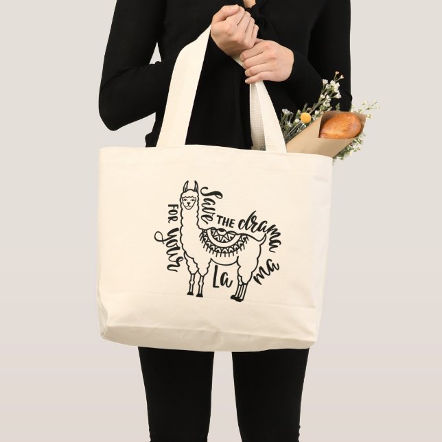 Grand Tote Bag Sauvez le drame pour votre lama (Devant (produit))