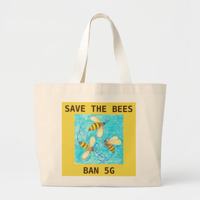 Grand Tote Bag Sauvez les abeilles, l'interdiction 5G fourre-tout (Devant)