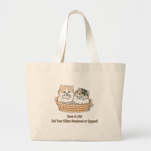 Grand Tote Bag Sauvez une vie - chatons (Devant)