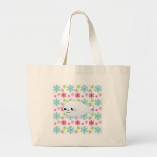 Grand Tote Bag Sceau bébé et flocons de neige couleur
