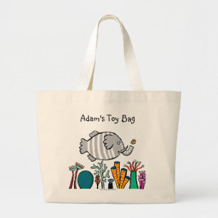 Grand Tote Bag Scène mignonne de poissons d'éléphant avec le