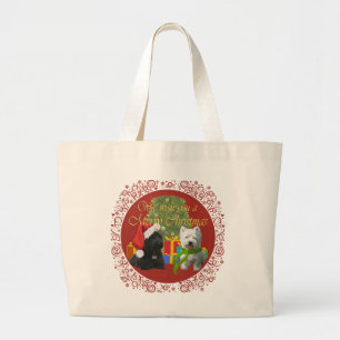 Grand Tote Bag Scottie et Westie Joyeux Noël