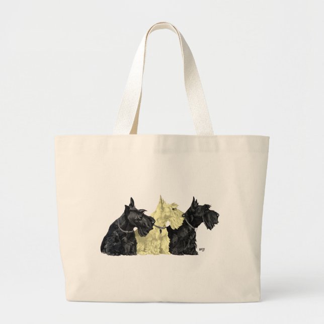 Grand Tote Bag Scotties noirs et blé (Devant)