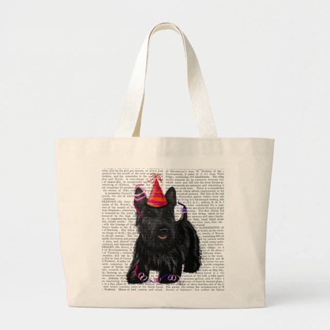 Grand Tote Bag Scottish Terrier et Casquette de fête (Devant)