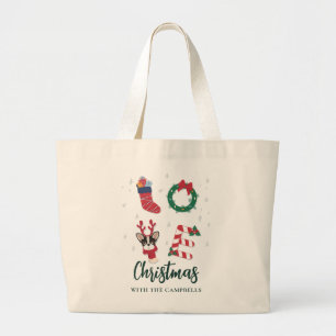 Grand Tote Bag Script de Noël festif Famille Jumelage vacances
