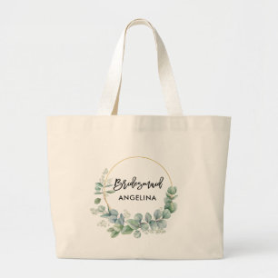 Grand Tote Bag Script de pinceau moderne Bridesmaid Botanical Gre
