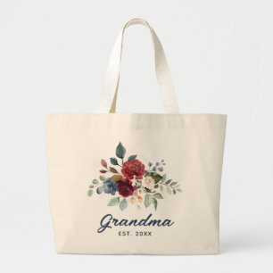 Grand Tote Bag Script Floral Grandma moderne élégante personnalis