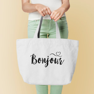 Grand Tote Bag Script Typography - Bonjour
