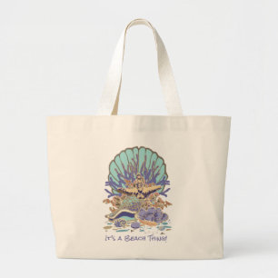 Grand Tote Bag Sea Shore Beach Vibe Turquoise et violet