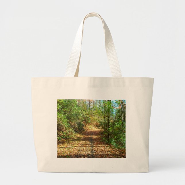 Grand Tote Bag Sentier forestier d'automne éclairé (Devant)
