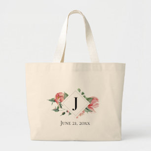 Grand Tote Bag Sentir les Roses, Monogramme, Mariage Date