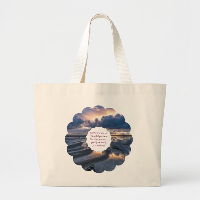 Grand Tote Bag Serene Dusk sur une plage (Devant)