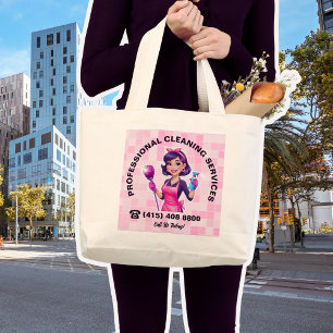 Grand Tote Bag Service de nettoyage de femme de ménage rose