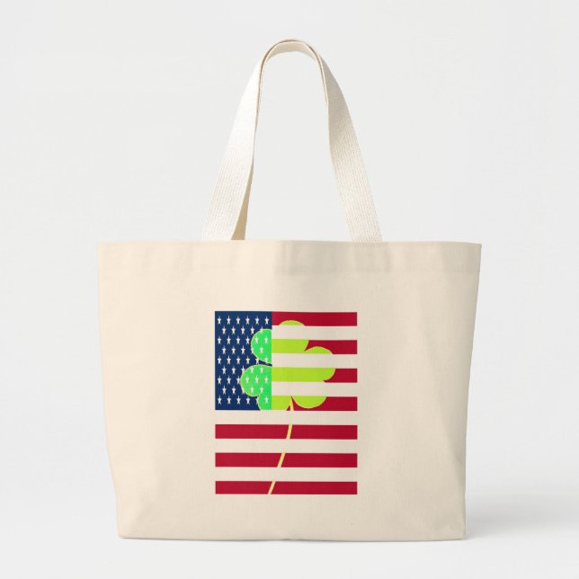 Grand Tote Bag Shamrock du drapeau irlandais américain Clover St. (Devant)