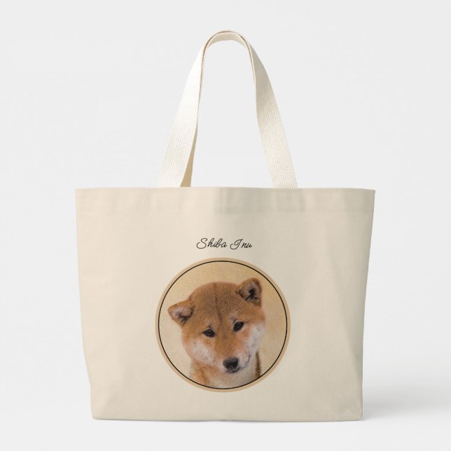Grand Tote Bag Shiba Inu Peinture Rouge mignonne Original Animal  (Dos)