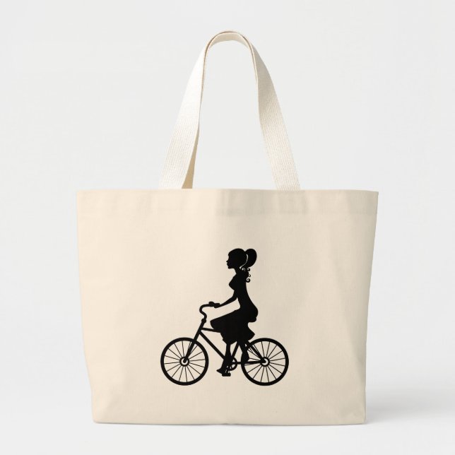 Grand Tote Bag Silhouette cycliste pour fille rétro (Devant)