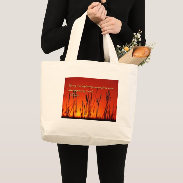 Grand Tote Bag Silhouette de coucher du soleil inspirée (Devant (produit))