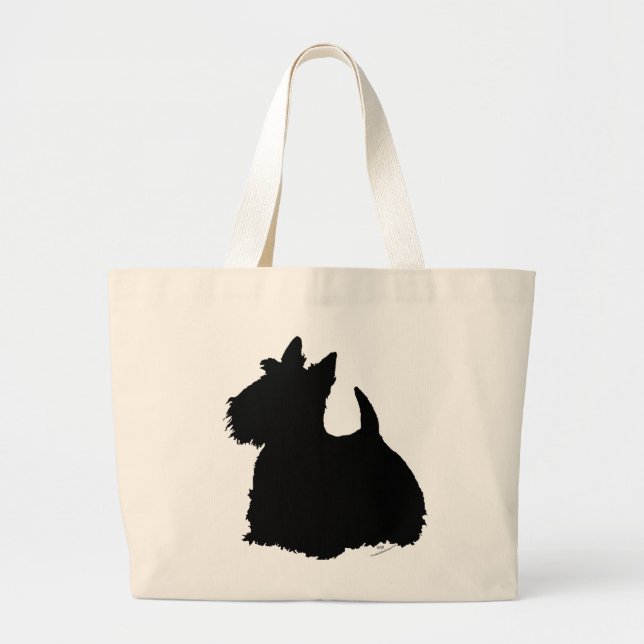 Grand Tote Bag Silhouette de Scottish Terrier alerte (Devant)