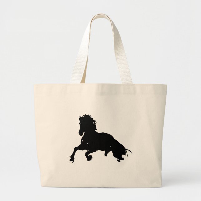 Grand Tote Bag Silhouette du cheval blanc noir (Devant)
