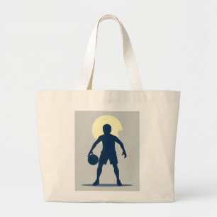 Grand Tote Bag silhouette d'un joueur de basket tenant une balle