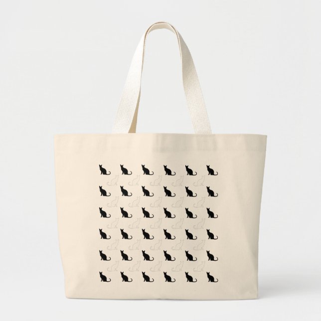 Grand Tote Bag Silhouettes de chats noirs et blancs (Devant)