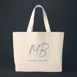 Grand Tote Bag Simple Navy Blue Minimaliste Deux Monogrammes Nom<br><div class="desc">Simple Navy Blue Minimalist Two Monogram Nom sac fourre-tout parfait pour les patrons,  consultants,  professionnels ou hommes d'affaires.</div>