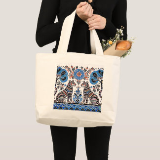 Grand Tote Bag simple peinture madhubani