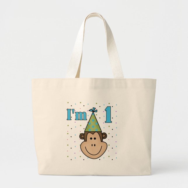 Grand Tote Bag Singe dans le Casquette du Parti 1er Anniversaire  (Devant)