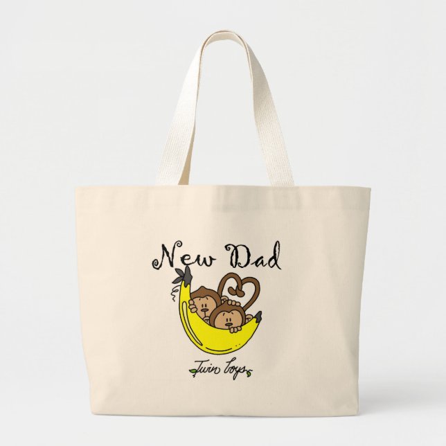 Grand Tote Bag Singes Papa de jumeaux T-shirts et cadeaux (Devant)