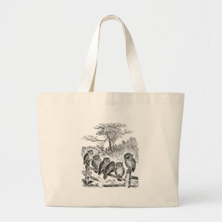 Grand Tote Bag Six petits hiboux se reposant sur une barrière
