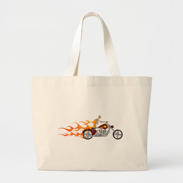 Grand Tote Bag Skeleton Biker & Flames : (Devant)