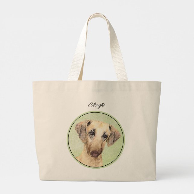 Grand Tote Bag Sloughi Peinture Sable doré mignon Art Chien origi (Dos)