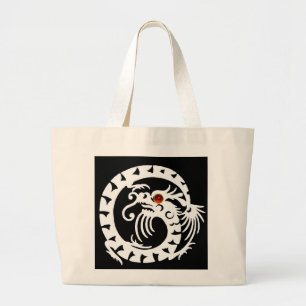 Grand Tote Bag SNAKE DRAGON RUBY, black and white red