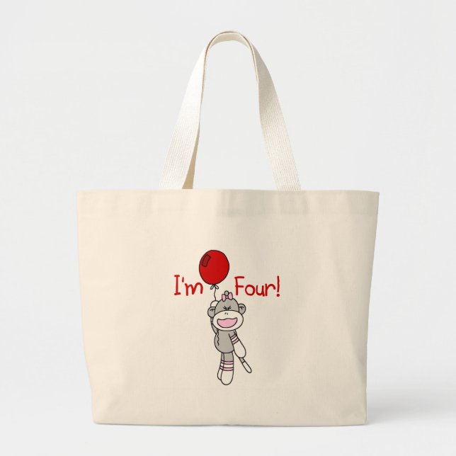 Grand Tote Bag Sock Monkey 4th Birthday Tshirts et cadeaux (Devant)