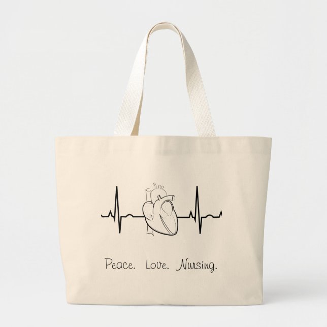 Grand Tote Bag Soins Fourre-tout avec l'ECG et le coeur (Devant)