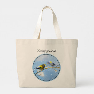 Grand Tote Bag Soirée Grosbeak Winter Painting Oiseaux originaux
